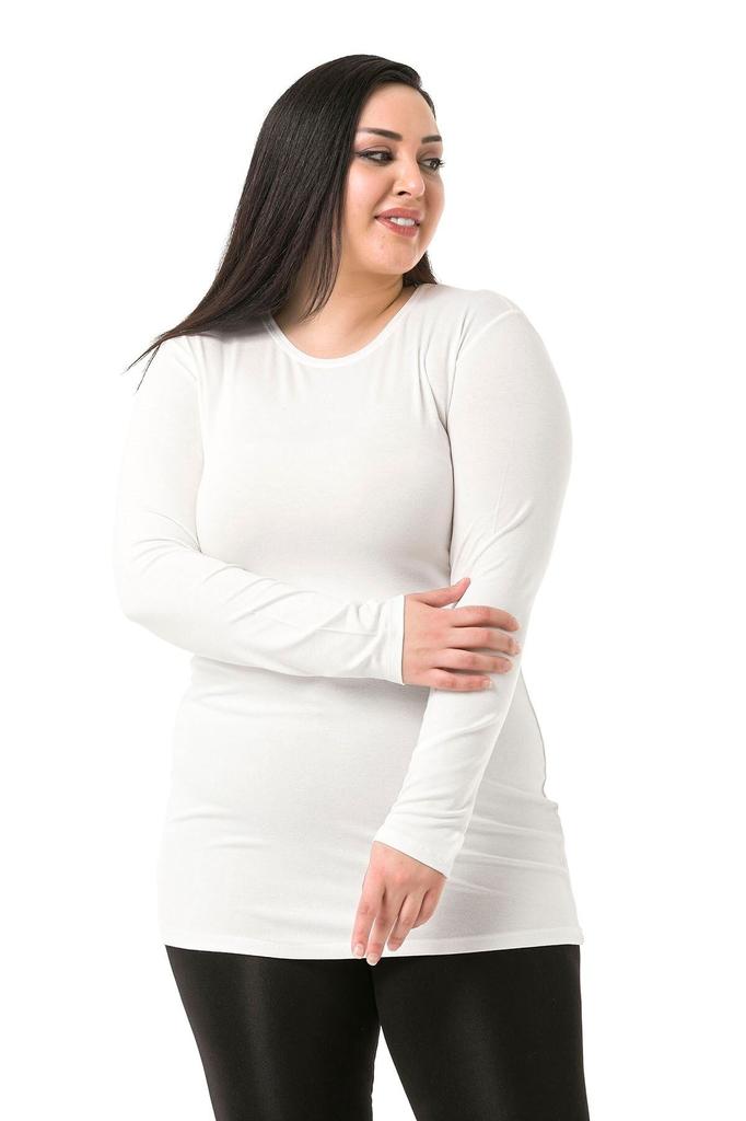 Women's Style Big Size Body Plus Size Crew Neck Long Sleeve Viscose Black Body