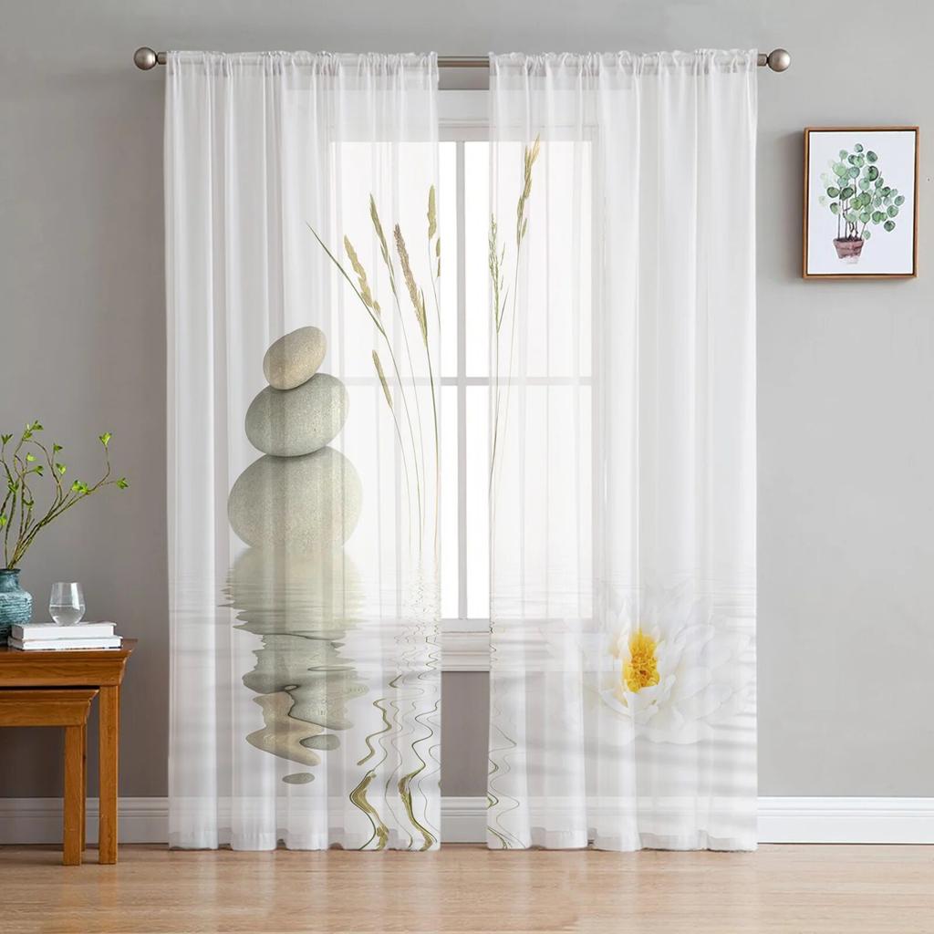 Прозрачные шторы с отражением камня лотоса для гостиной, спальни, домашнего декора, шифоновая вуаль, рождественские шторы