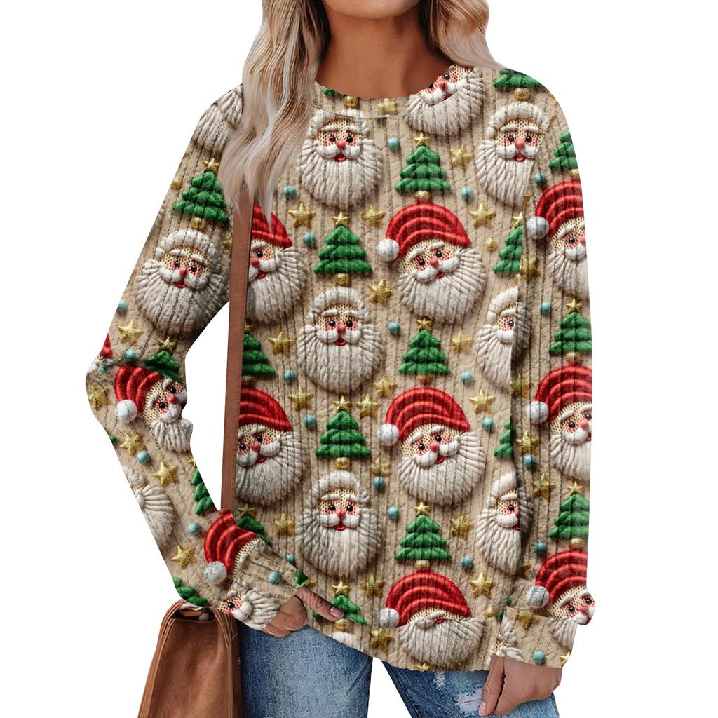 Women's Printed Lightweight Brushed-Cotton Round Neck Top