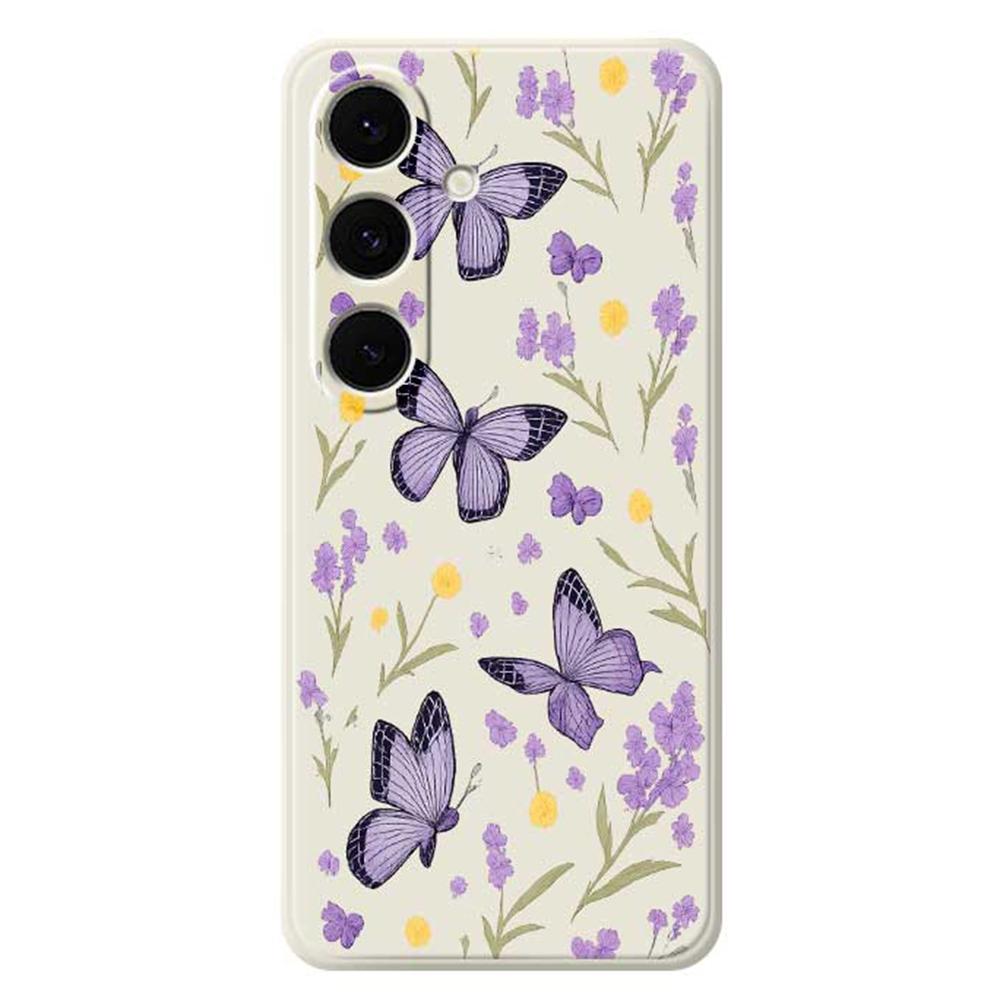For Samsung Galaxy S24 FE Case Purple Butterflies Pattern Printing Straight Edge TPU Phone Back Cover