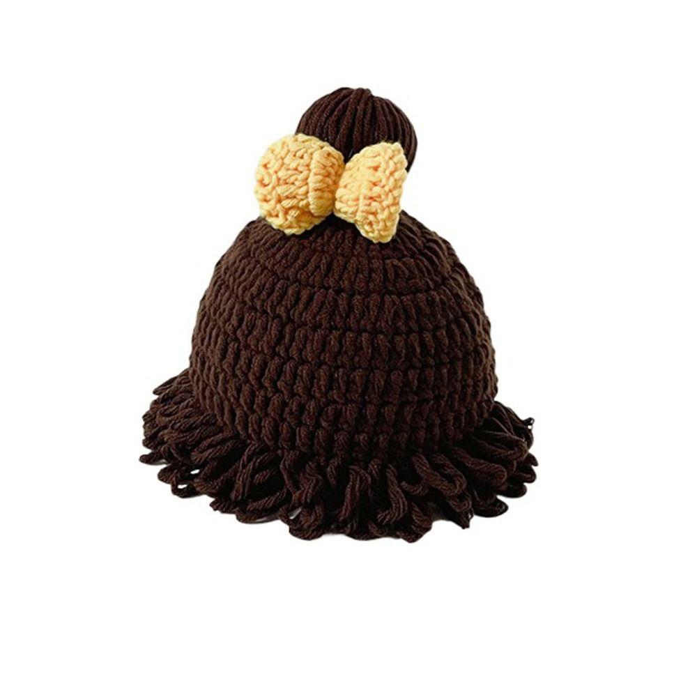 Осенне-зимний парик для малышей, шапка с бантом, шапки-бини для младенцев, парик, детская вязаная шапка, парик, подарок на Новый год