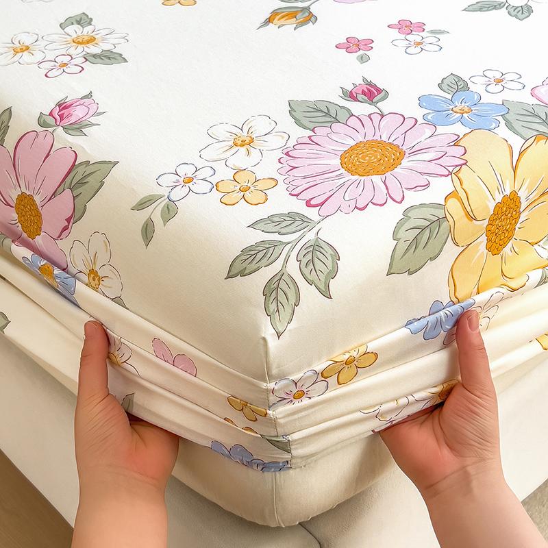 100%Cotton Fitted Bed Sheet Flower Printed Bed Sheet Set Single/Queen/King Pure Cotton Mattress Cover Protector Fitted Sheet