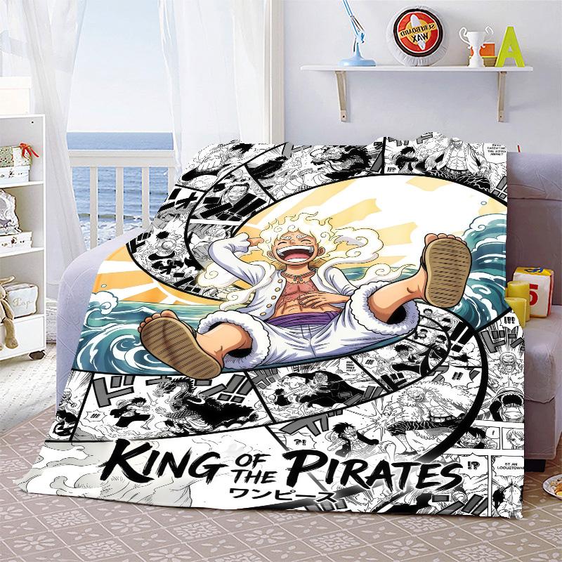 One Piece Cartoon Flannel Blanket Soft Warm Plush Throw for Bed Sofa Couch Lightweight Cozy Winter Travel Decor -QJY