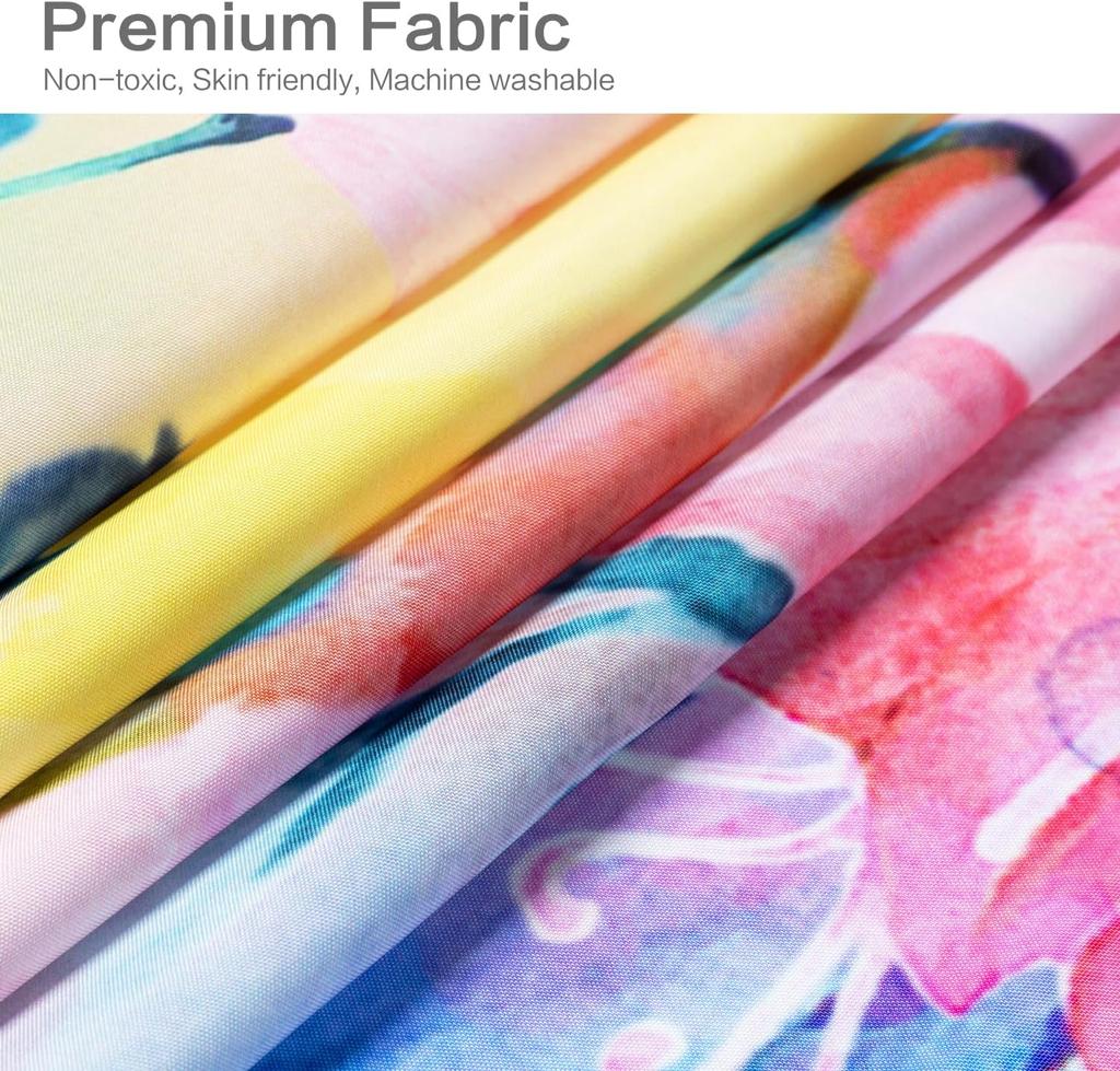 Pastel Watercolor Floral Shower Curtain, Hummingbird & Lily Print, Waterproof Fabric for Bathroom, Soft Nature-Inspired Decor