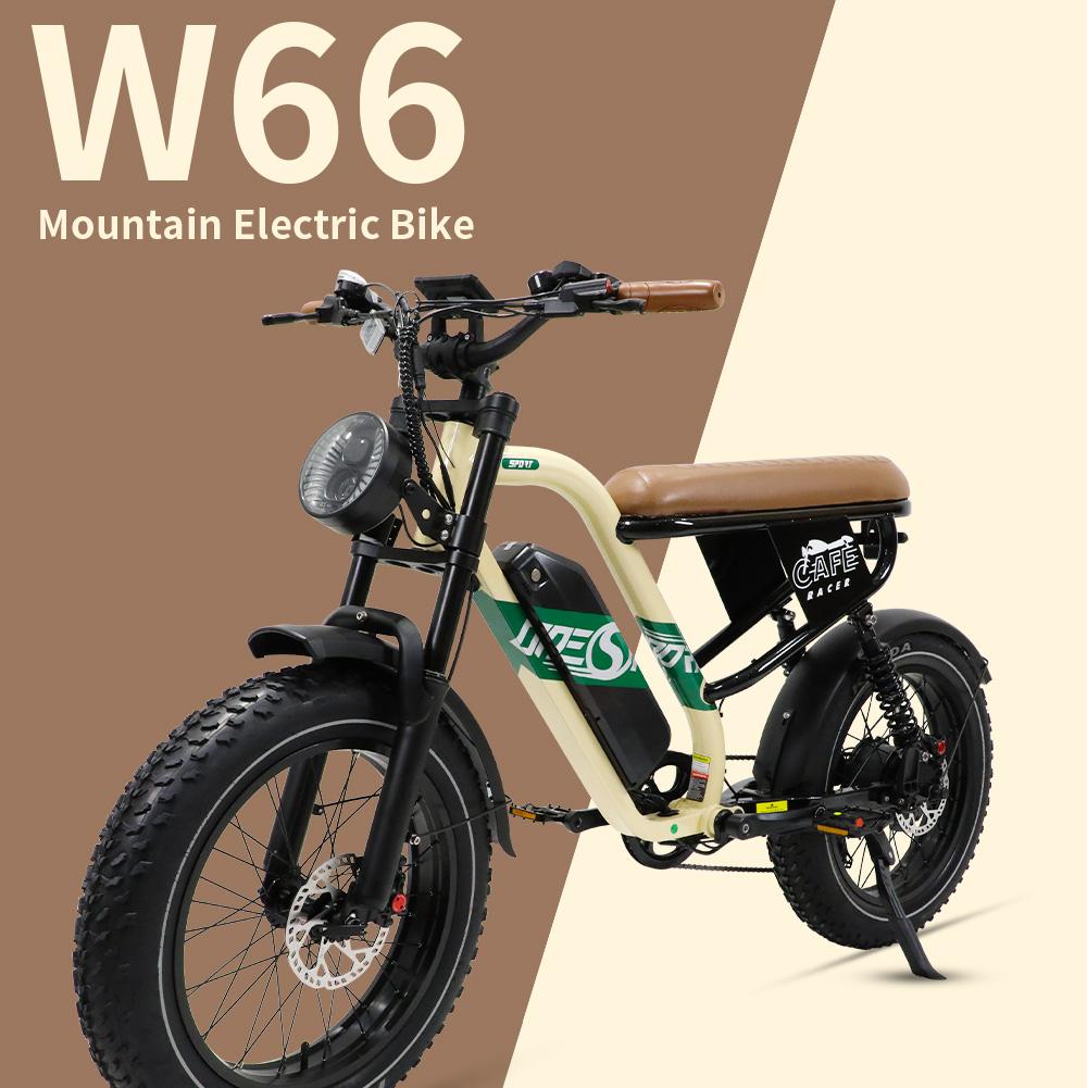 Электровелосипед ONESPORT W66, двигатель 500 Вт, аккумулятор 48 В, 13,5 А·ч, толстые шины 20*4,0, максимальная скорость 25 км/ч, максимальный запас хода 100 км