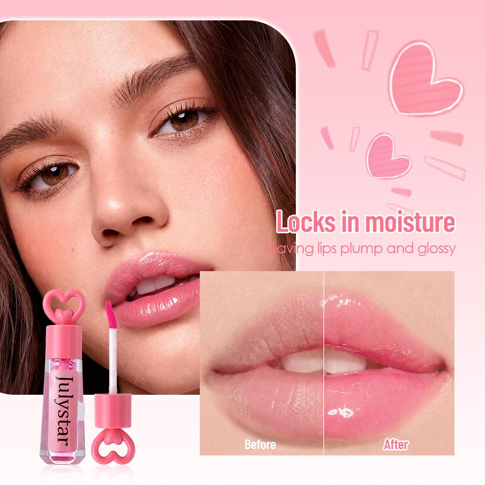 Julystar Heart-Shaped Lip Gloss, High Shine Mirror Finish, Hydrating & Moisturizing Clear Pink Lip Tint, Non-Sticky & Long Lasting Liquid Lipstick