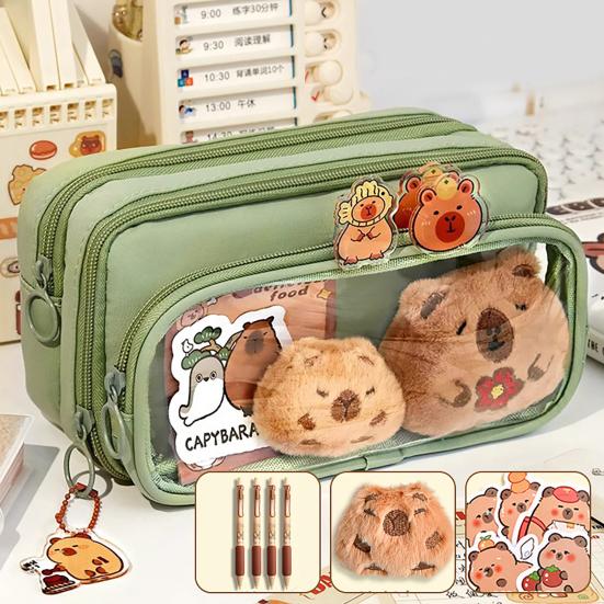 Пенал Yousheng Capybara, вместительный многослойный холщовый чехол для ручек с отделениями, водонепроницаемый материал, набор для самостоятельного изготовления пенала