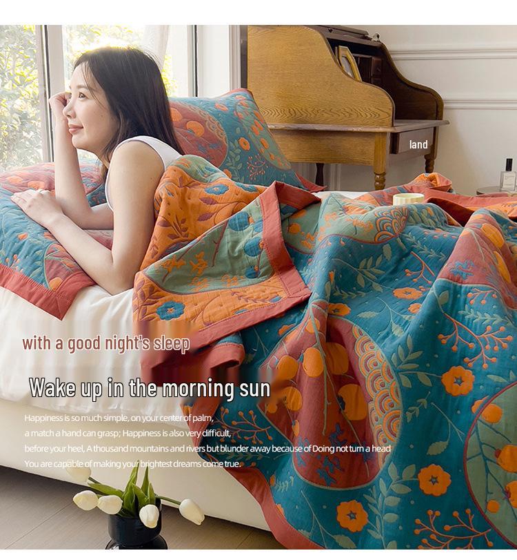All-Cotton Yarn-Dyed Jacquard Gauze Blanket - Soft, Skin-Friendly Four-Season Bedspread