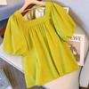 WTEMPO Блузки женские летние модные корейские стильные простые пышные рукава свободные милые складки квадратный воротник повседневные модные футболки