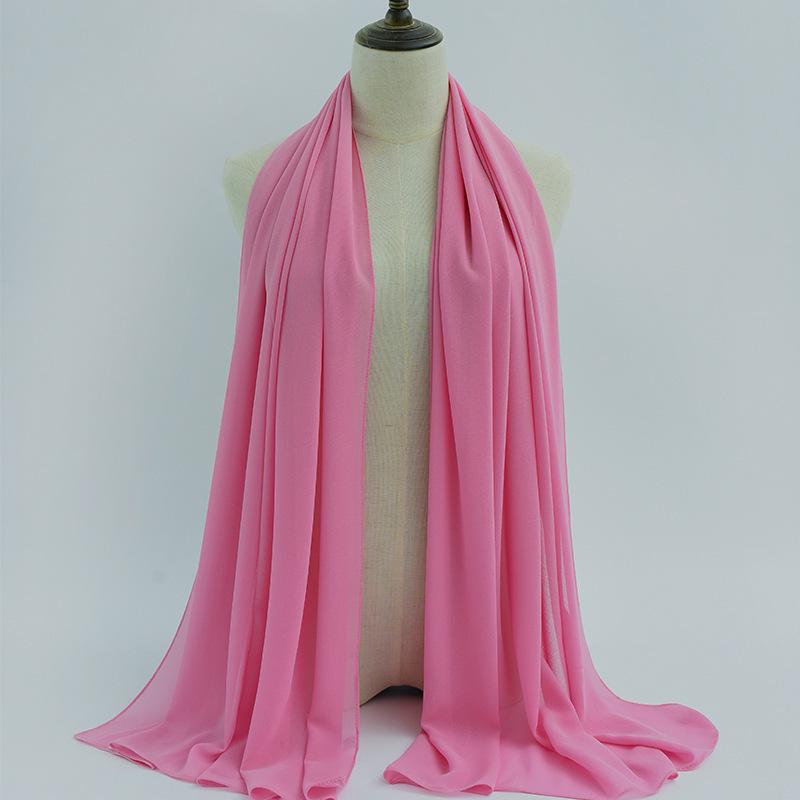 Women's Solid Color Pearl Chiffon Bubble Scarf, Long Silk Headscarf, 70x180cm, Middle Eastern Style