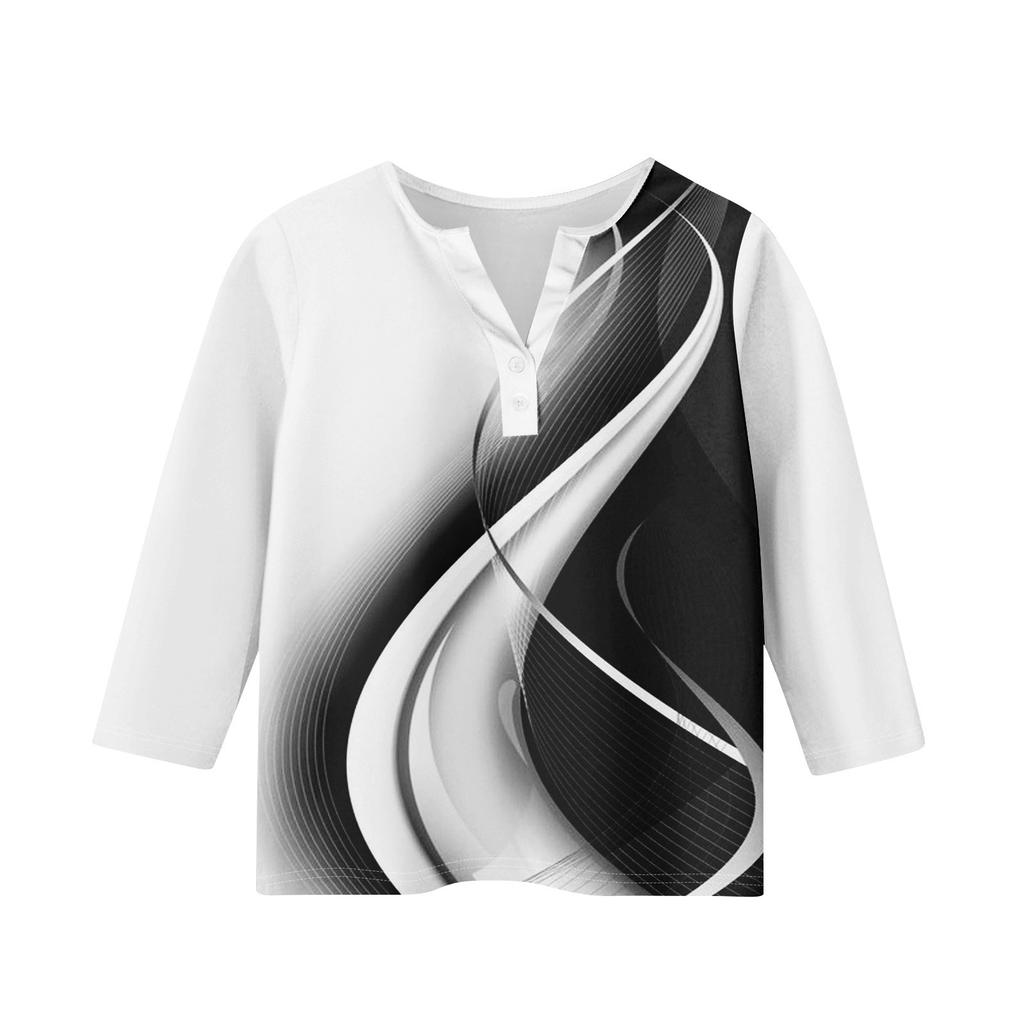 Детская футболка с рукавом 3/4, повседневная футболка с принтом, круглый вырез, блузка-пуловер