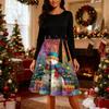 Женское модное повседневное платье приталенного кроя с круглым вырезом, рождественским принтом и длинными рукавами