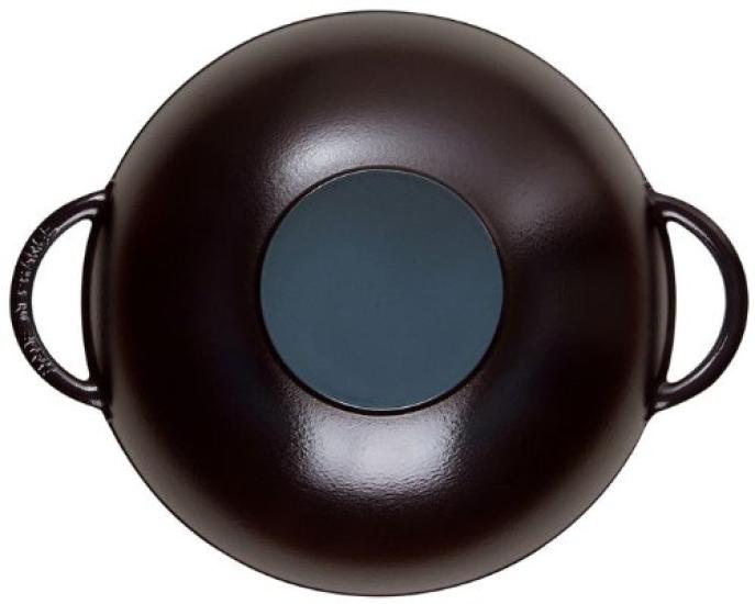 Staub 37 см большая китайская эмалированная кастрюля IH совместимая с японской, со стеклянной крышкой и решеткой для темпура "Wok Black", двуручная [Авторизованный продукт] 40509-398