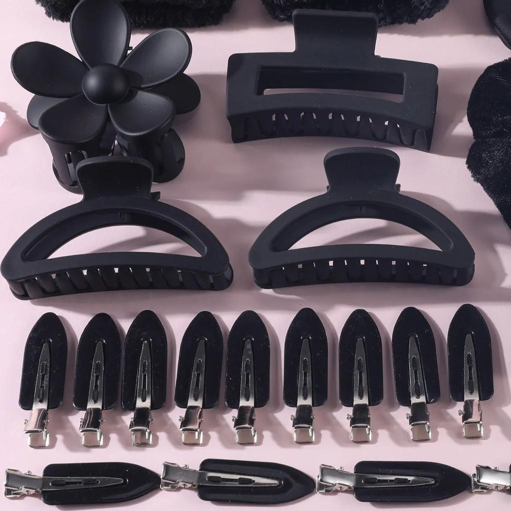 26 шт. набор женских черных заколок для волос эластичная повязка на голову большая матовая заколка для волос бесшовные держатели для хвостиков резинки для волос