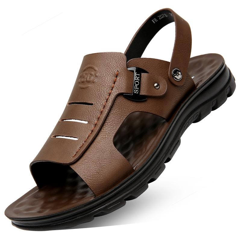 2025 летние мужские пляжные туфли двойного назначения мужские водонепроницаемые, дышащие и нескользящие классные тапочки из натуральной кожи мужские туфли 5266