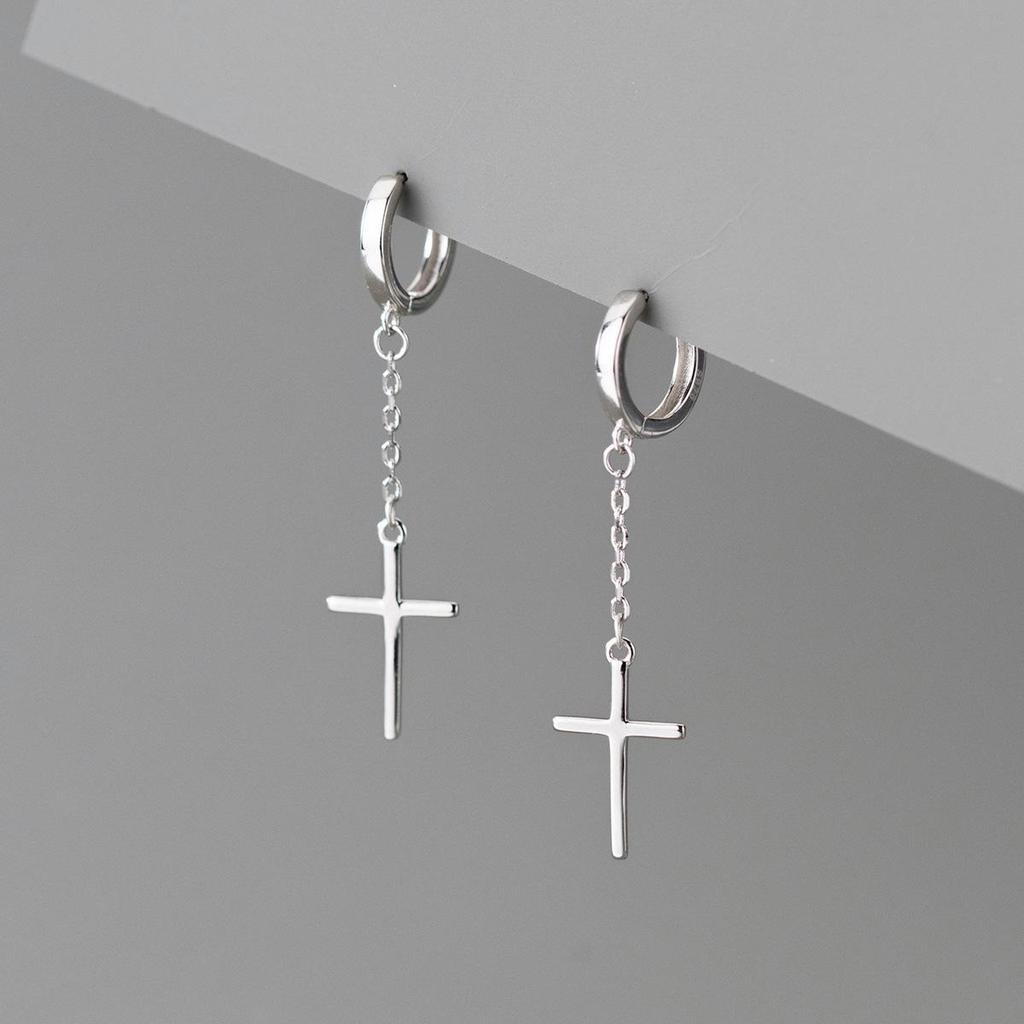 Серьга-кафф Beixi S925 из стерлингового серебра с кисточкой и крестом для женщин - Японский стиль, Модный аксессуар для ушей.