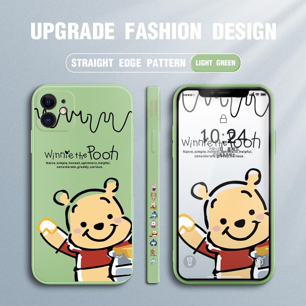 Мультяшный Дисней Винни Пух Медведь с квадратным краем и узором, жидкий силиконовый противоударный чехол для телефона для iPhone OnePlus