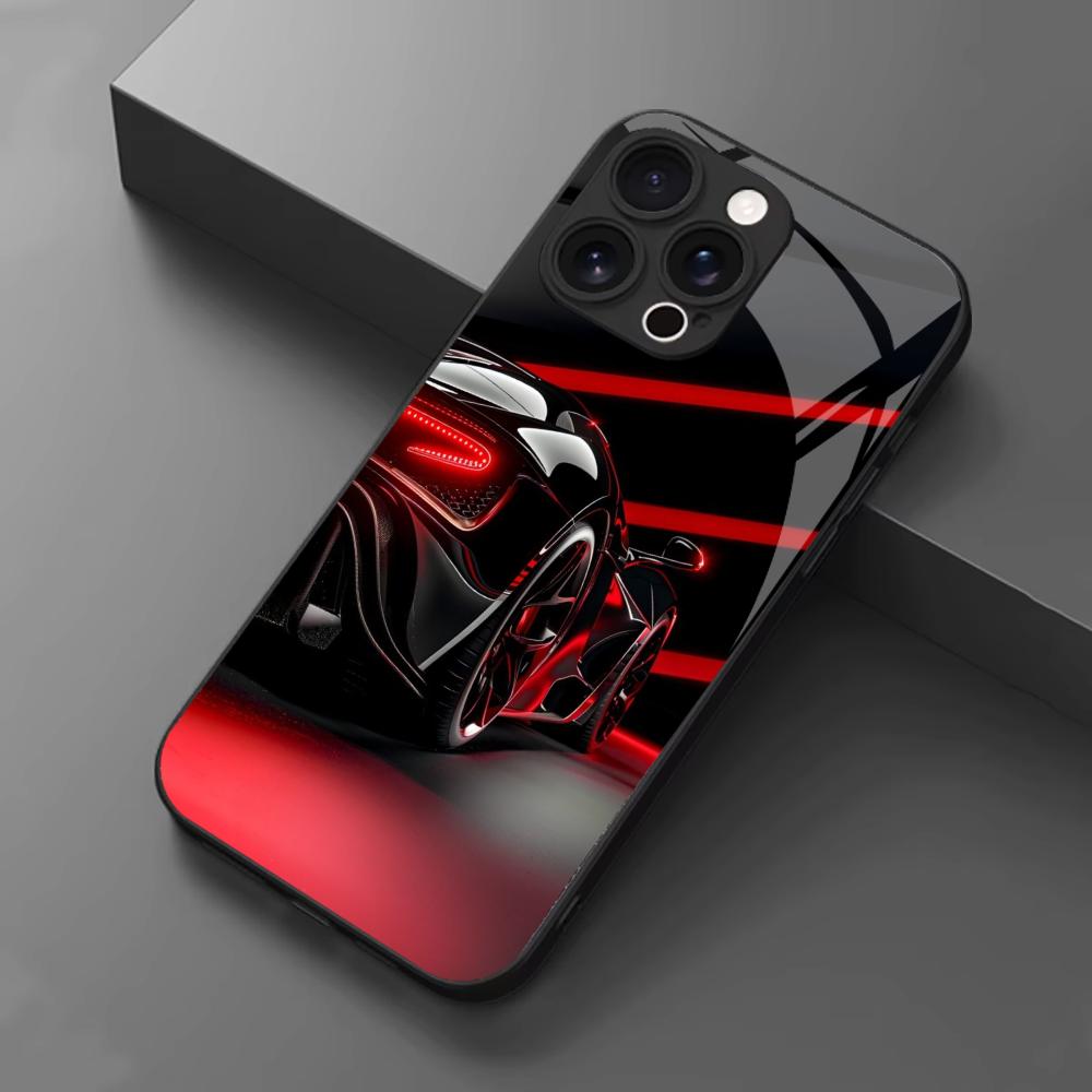 Neon Red Sports Car Print mobile phones Glass phone case for iphone 17 pro max cover for iPhone 17 16 15 14 13 12 11pm Pro Plus