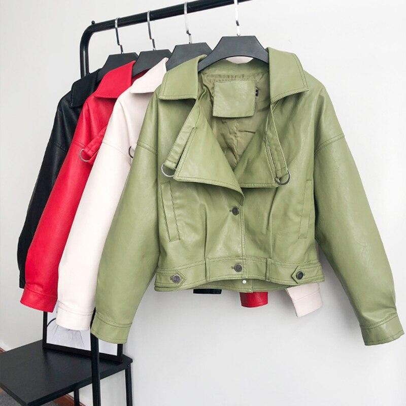 Свободная искусственная кожа с рукавами «летучая мышь», винтажная кожаная куртка, уличная повседневная верхняя одежда, женское байкерское кожаное пальто, разноцветное