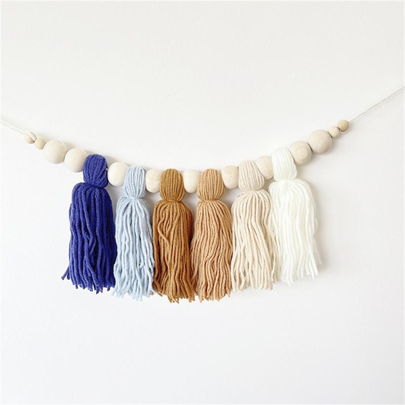 Бохо хлопковая гирлянда с кисточками, настенное украшение с деревянными бусинами, декор для детской комнаты, подвеска для палатки, реквизит для фото