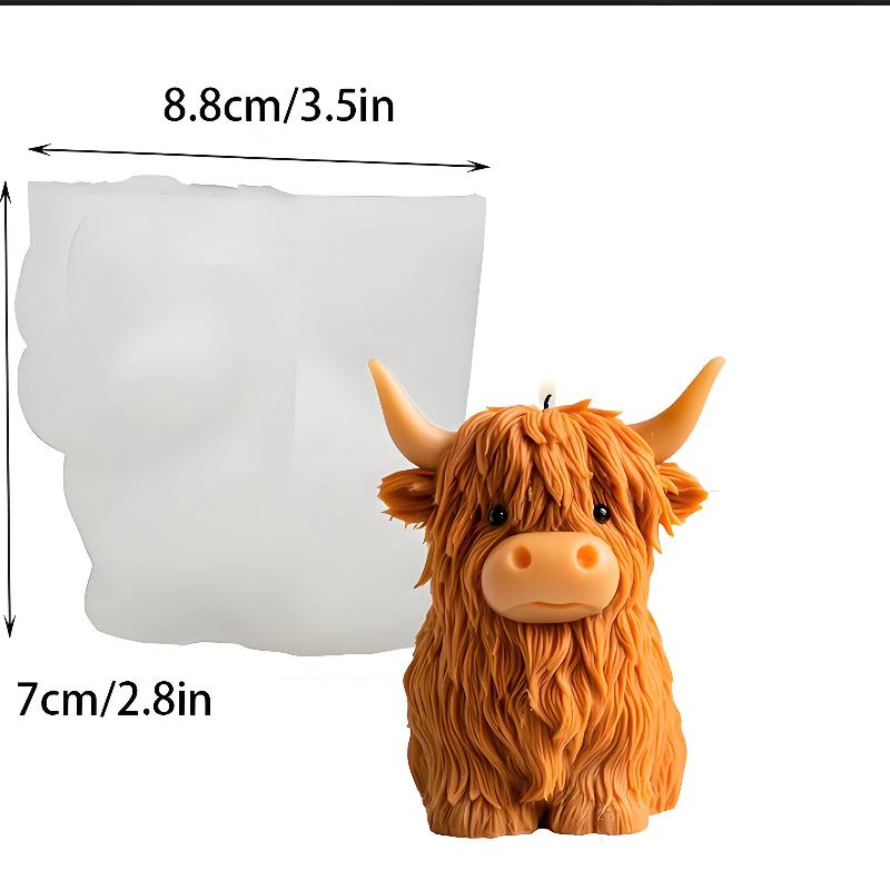 1pcs Animal Shaped Reusable Mold for DIY Handmade Candles Highland Cow Silicone Candle Mold Plaster & Resin Crafts