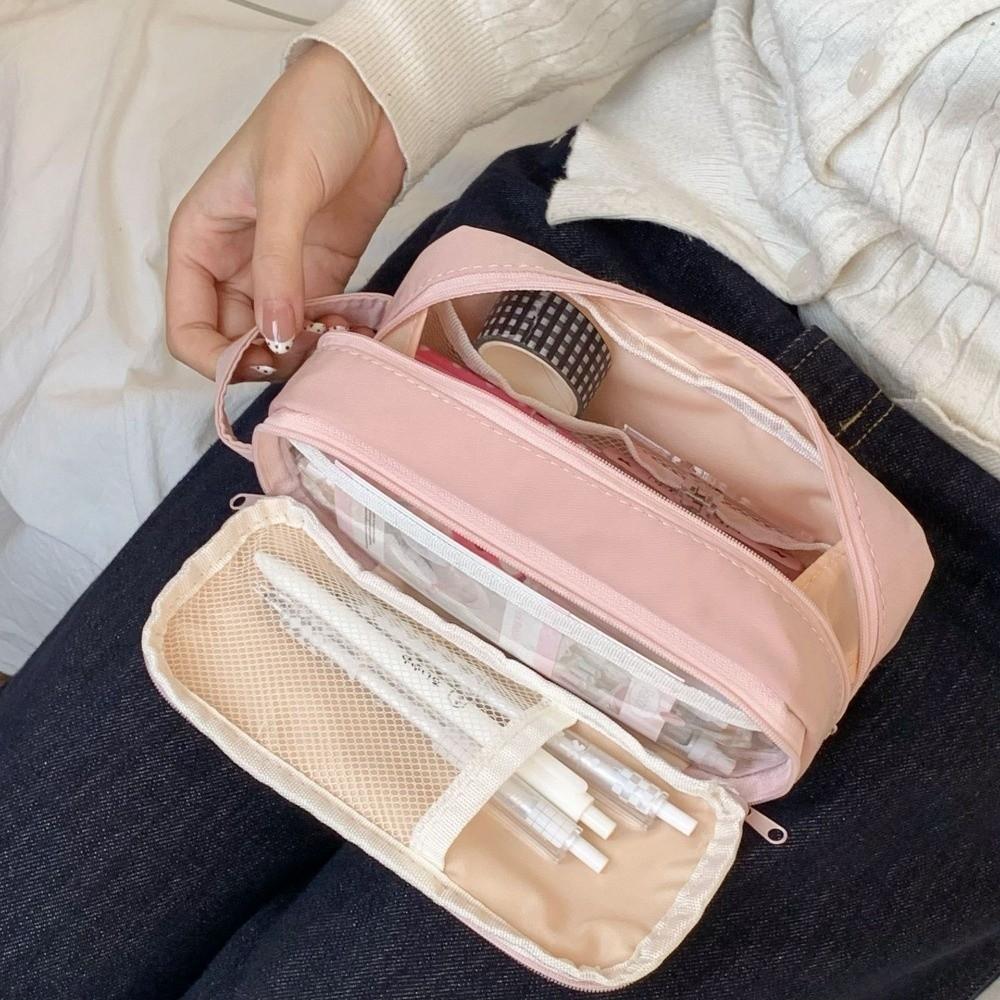 Pink Cloth Korean Pink Stationery Bag Desktop Storage Solid Color Pencil Pouch Office