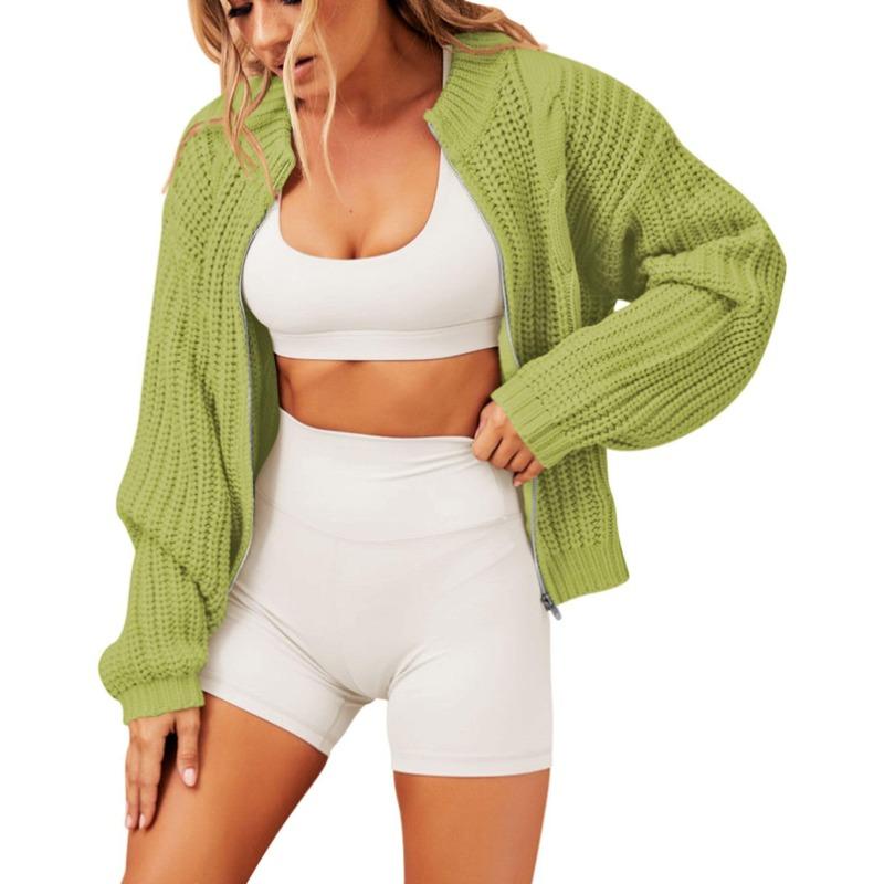 Осенне-зимний женский свитер на молнии с круглым вырезом, свободный вязаный кардиган, свитер с длинными рукавами, топ