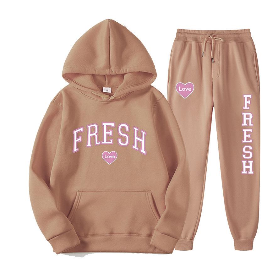 European size plus fashion printed sweater autumn and winter fleece warm hoodie casual sports women's suit