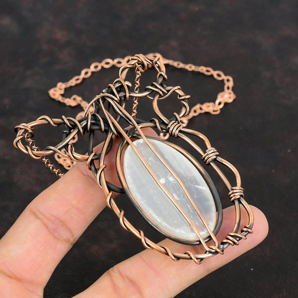 Селенитовое ожерелье, медная проволока, обернутая регулируемой цепочкой, медное ювелирное изделие ручной работы, ожерелье с драгоценными камнями, подарки для друга, ювелирные изделия из проволочной обмотки
