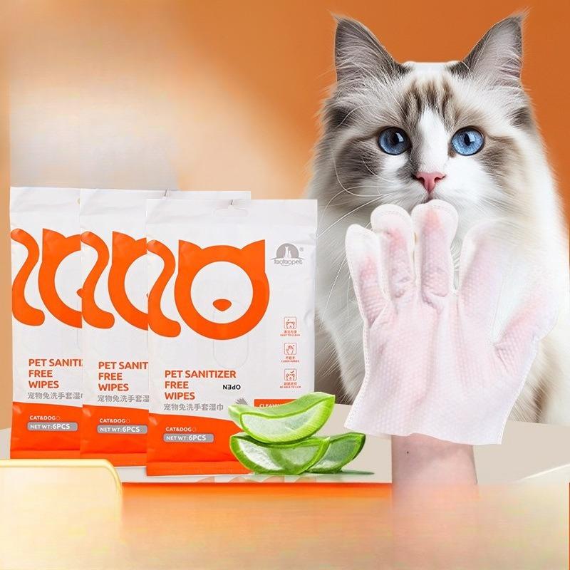 Влажные салфетки для питомцев для очистки без воды - Сухой уход за кошками - Влажные салфетки из нетканого материала - Подходят для кошек и собак - Одноразовые перчатки-мочалки