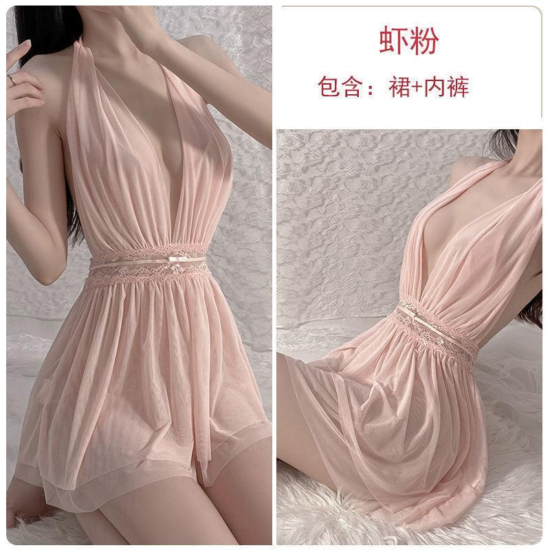 Sex underwear neck skirt European and American French nightgown dinner bar uniform mesh backless perspective nightclub dress