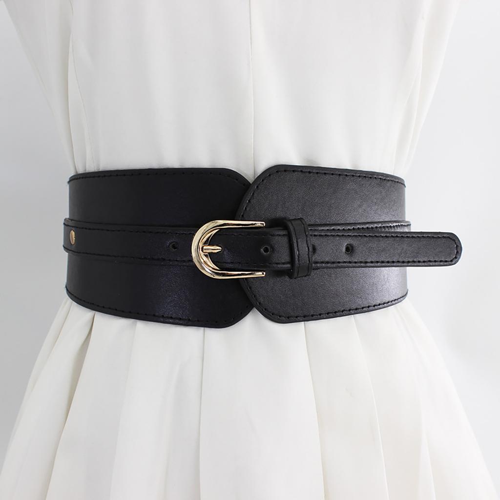Vintage Elastics Wide Belt Women Fashionable Waist Cincher PU Leather Belt for Party and Daily Wear