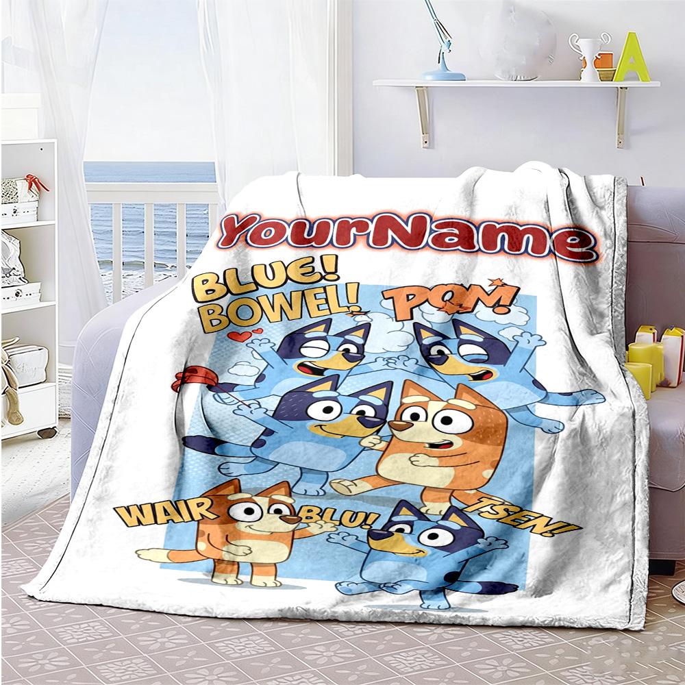 Bluey 126 Customize Your Name Blanket Gift Personalized Blanket Comfortable Throw For Living Room Home Decor Picnics Bedding Four Seasons Universal