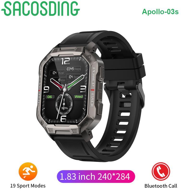 SACOSDING Apollo-03s Мужские умные часы с сенсорным экраном и Bluetooth-вызовом, 410 мАч, большой аккумулятор, пульсометр, Reloj, уличный браслет, водонепроницаемый