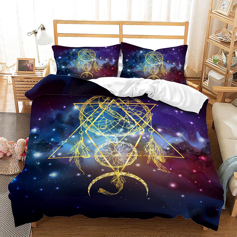 Black Background Dream Catcher Pattern Bedding Set Starry Sky Dream Catcher Quilt Cover Pillow Case 2 or 3 Pieces Soft and Comfortable Home Decoration