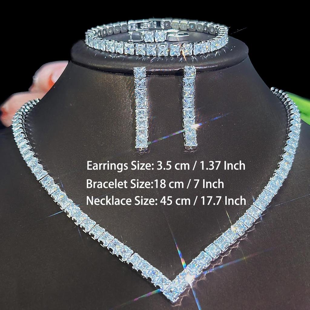 CMM 3 шт., высокое качество, свадебные украшения в Дубае, инкрустированные квадратные AAA циркониевые ожерелья, серьги, браслет, набор для женщин