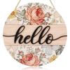 Vintage Hello Sign for Front Door, Boho Hello Door Sign with Flowers, Colorful Floral Welcome Wooden Hanging Sign Decor for Christmas Holiday Festivel
