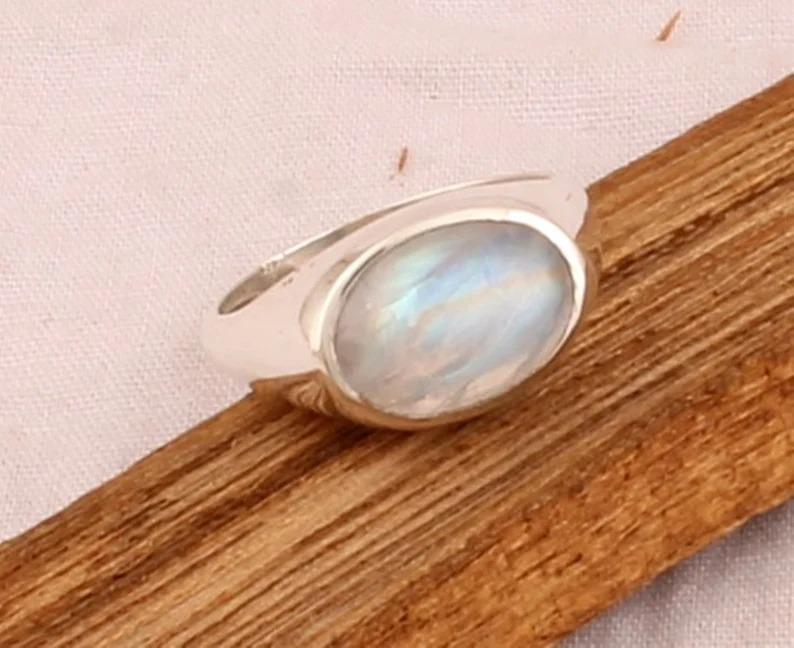 Кольцо с лунным камнем, ювелирные изделия ручной работы из стерлингового серебра 925 пробы. Кольцо с камнем, кольцо-пасьянс, обручальное кольцо, сплошное кольцо