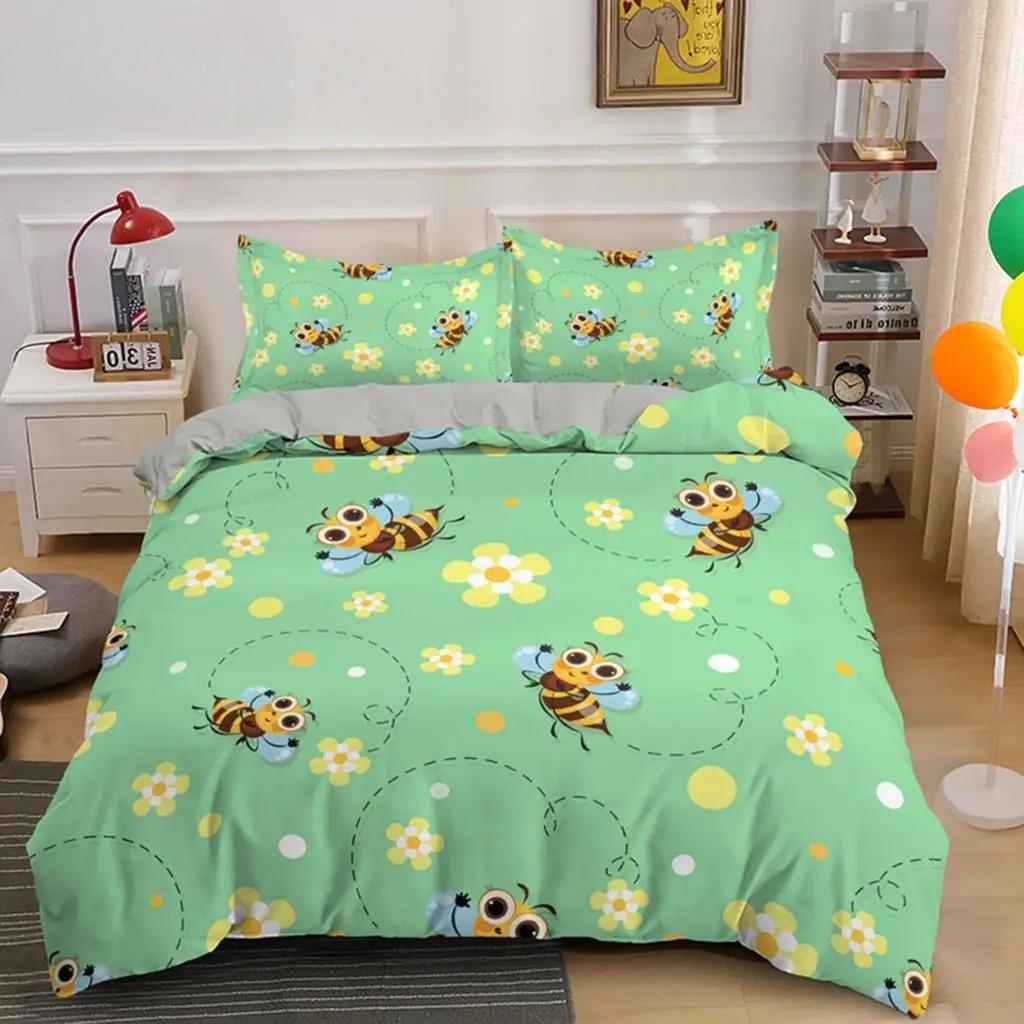 Bee honeycomb bedding set, flying wild animal geometric flower down duvet cover, suitable for decorating rooms for boys and girl