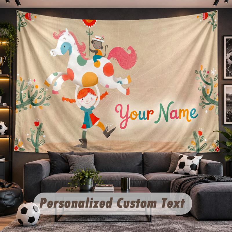 Pippi Longstocking Personalized Tapestry Support Custom Name, Wall Art Home Decoration
