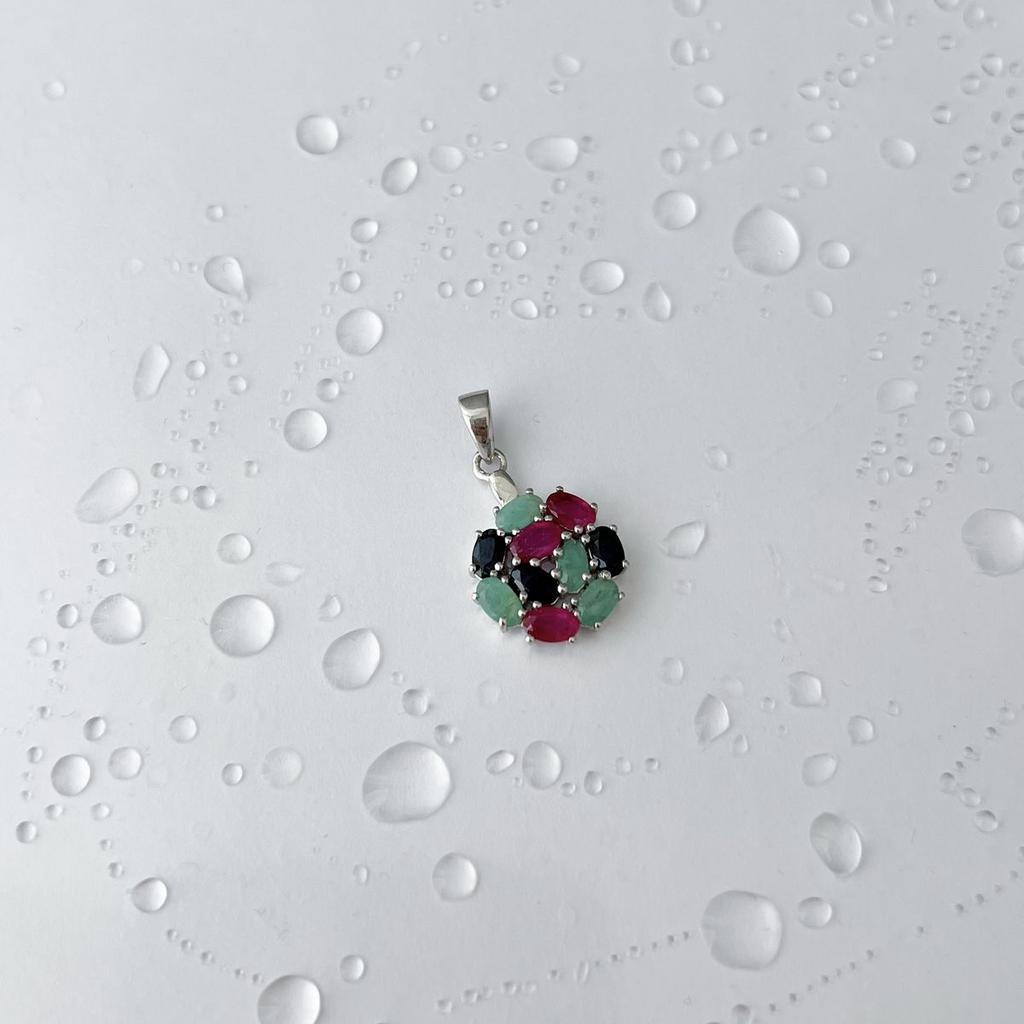 Silver Pendant with Ruby, Sapphire, Emerald (2142669)