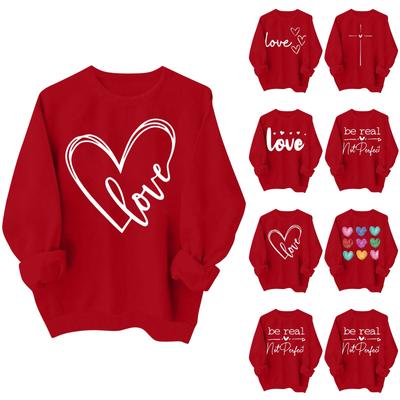 Женская повседневная мода ко Дню святого Валентина с принтом, длинным рукавом, круглым вырезом, толстовки, пуловеры, топы