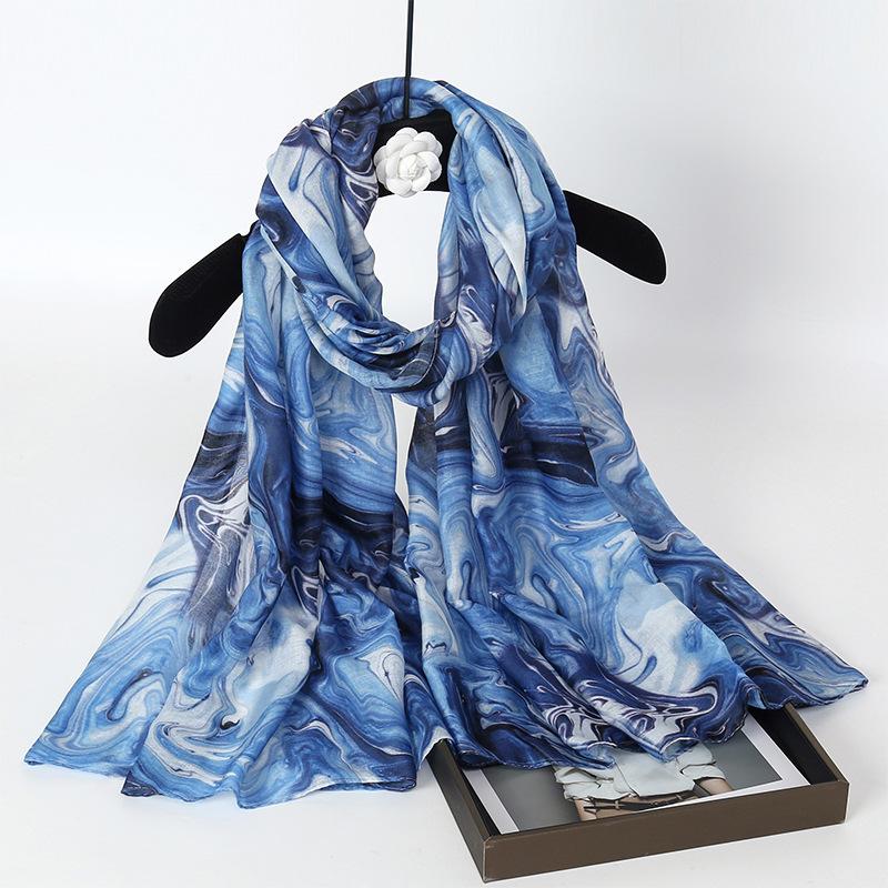 Серия Акварель Сатиновый Полиэстер Этническая Шаль Принтованный Шарф Женский Шарф