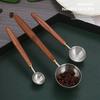 Wooden Handle Stainless Steel Coffee Scoop Tablespoon Measuring Spoon Walnut Wood Long Handle Coffee Spoons Cafe Decoration