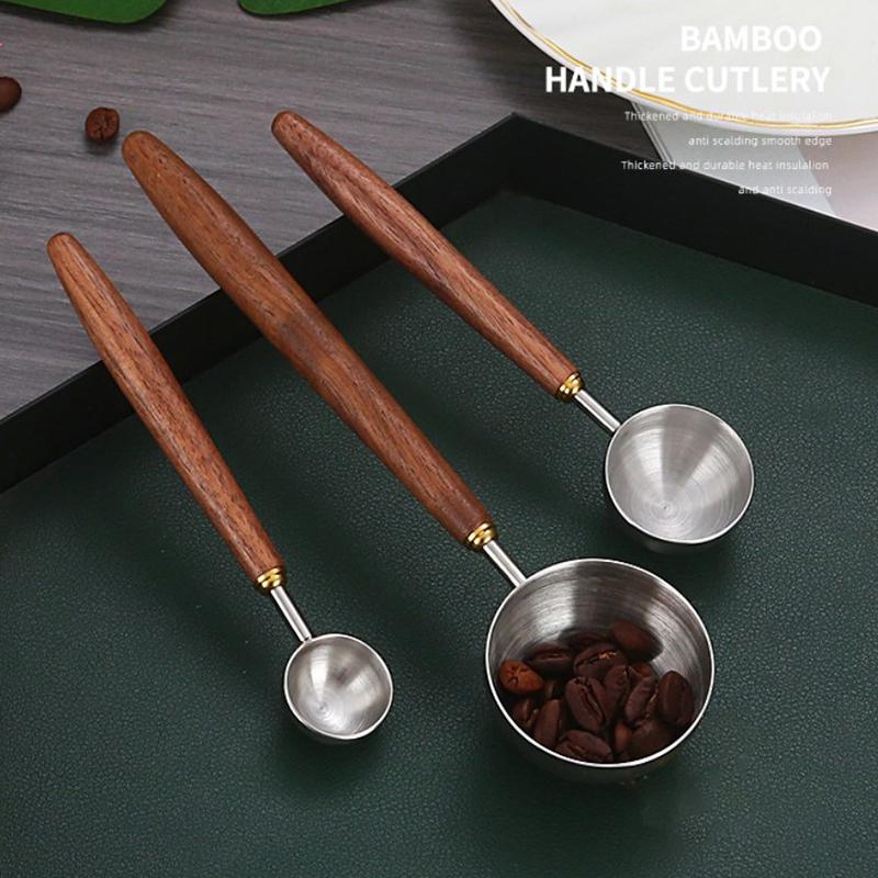 Деревянная ручка Нержавеющая сталь Кофейная ложка Столовая ложка Мерная ложка Дерево грецкого ореха Длинная ручка Кофейные ложки Украшение для кафе