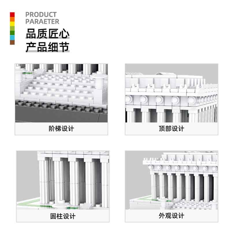 Moc 799Pcs Usa Washington Lincoln Memorial City Street View Architectural Model Building Blocks Children'S Puzzle Toys Gifts