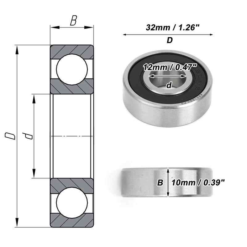 Motoforti 6201DDU Deep Groove Ball Bearings P0 12x32x10mm Lubricated Bearings Double Rubber Seal Scooter Skateboard Wheel
