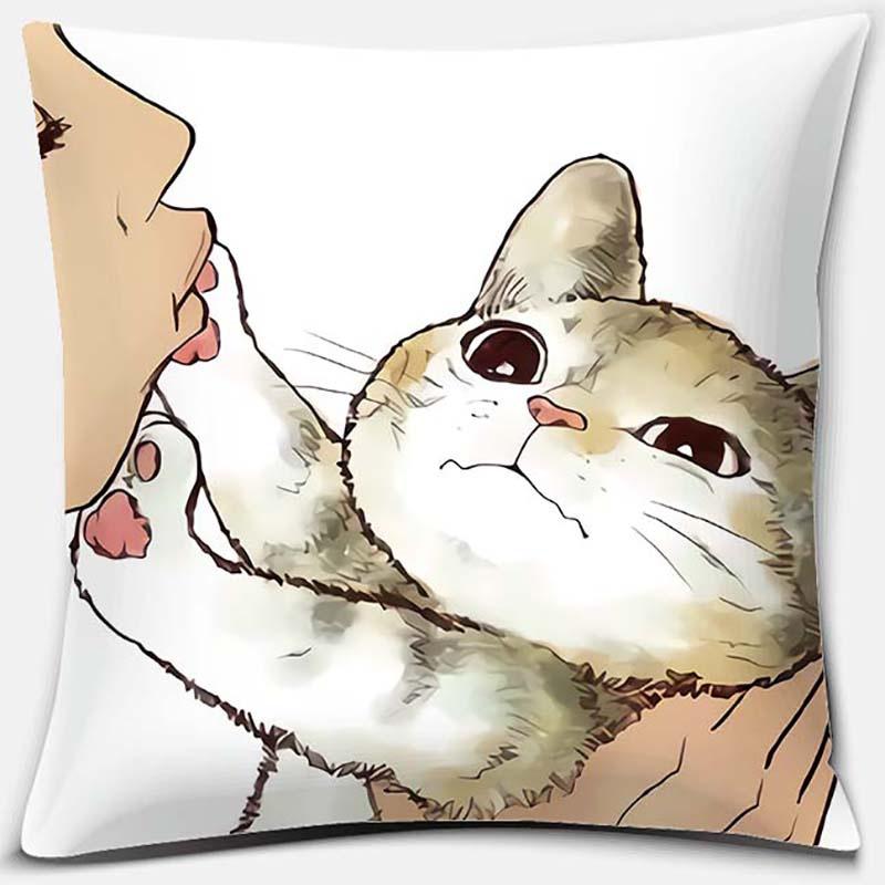 Серия декоративных наволочек с рисунком мультяшного кота, квадратная, для украшения дома и офиса, Funda De Almohada