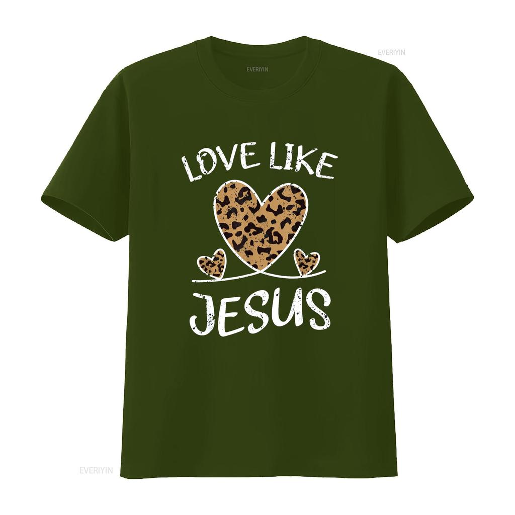 Faith Bible Blessed Christian Cheeta Leopard Love Like Jesus T Shirt Vintage Washed Homme Graphic Fashion Casual Stretched