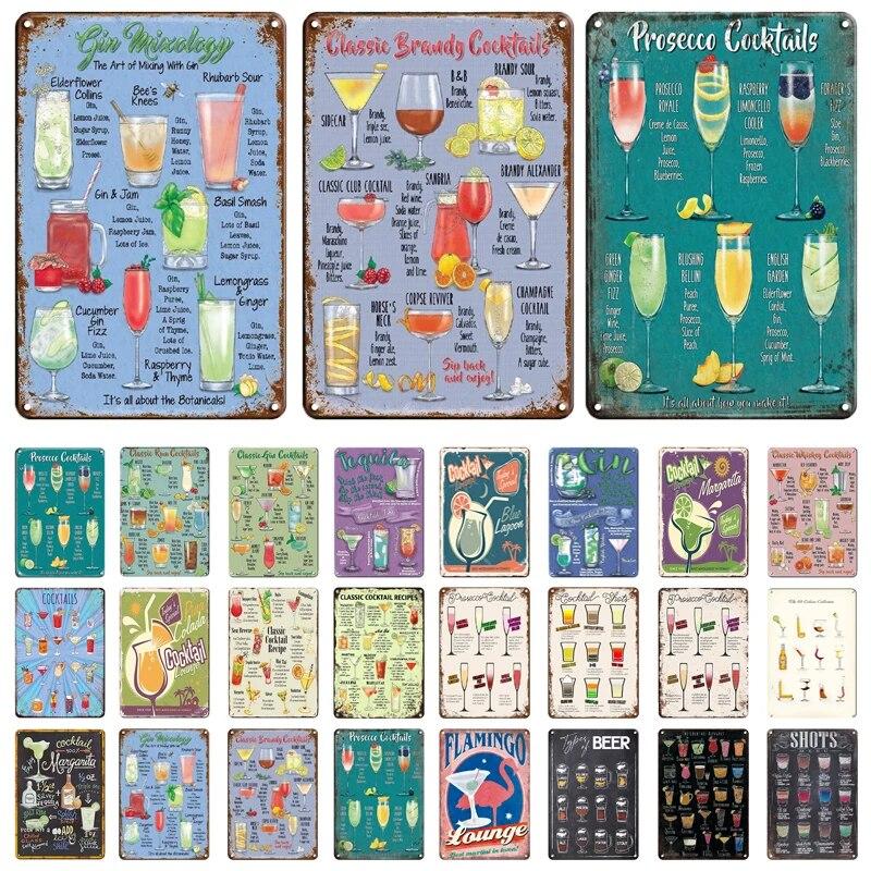 Retro Vintage Cocktail Recipe Tin Signs Metal Vintage Plaque Beer Metal Plate Decorative Plaque For Bar Pub Man Cave Wall Decor